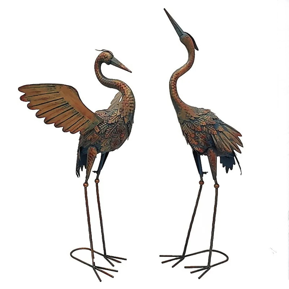 Lot De 2 Statues De Grue Debout Pour Jardin - Métal Imperméable
