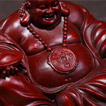 Statue Bouddha Maitreya bois rouge