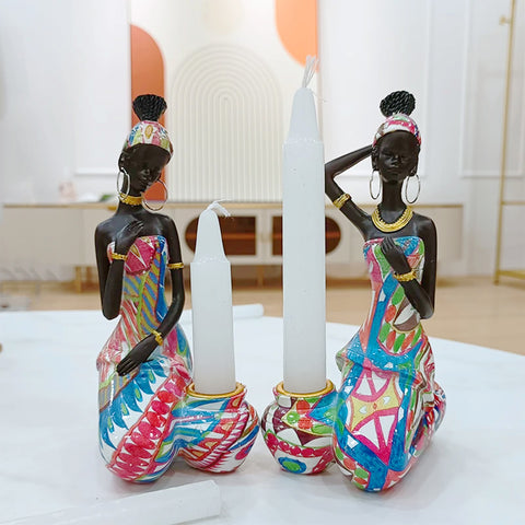 femme statue africaine porte-bougie