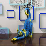 Chat statue décoration bleu