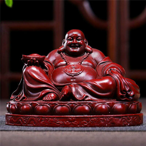 Statue Bouddha 40cm, en bois rouge antique