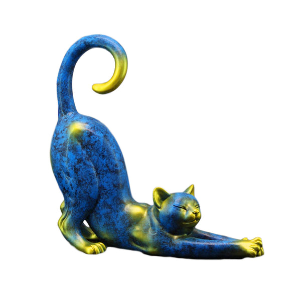 Statue de grand chat rouge étirement décoratif en céramique Statue de grand chat rouge étirement décoratif en céramique