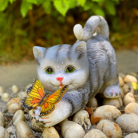 Statue de chat gris décoration