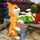 Satue de chat jardin pot de fleurs