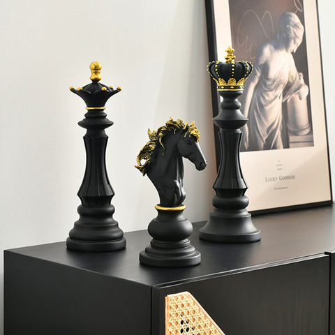 Statue décoration jeux échecs noir