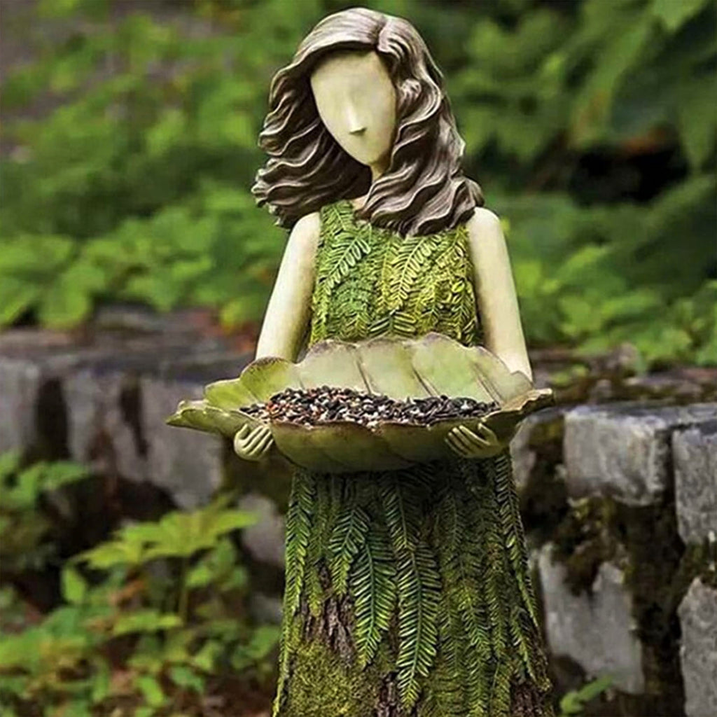 Sculpture De Jardin Femme Et Oiseau – Style Antique – Fer Rouillé – Aubaho – 11kg
