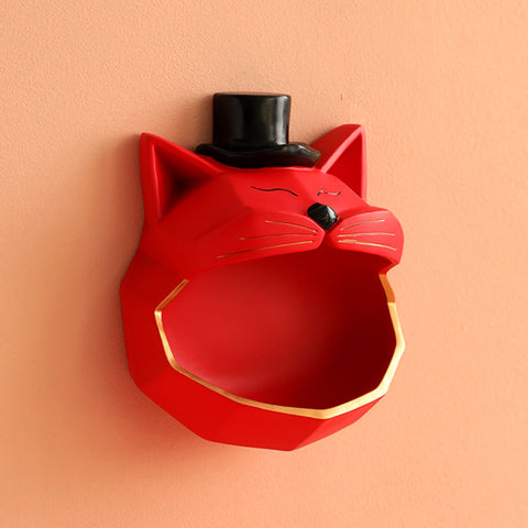 Statue design mur rouge chat