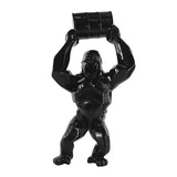 Statue gorille noir xxl avec tonneau